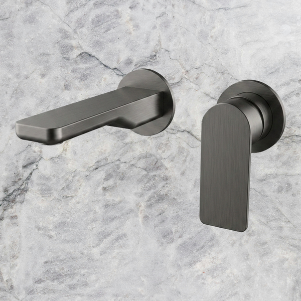 Arcisan Kibo Wall Mounted Mixer Set 150mm Spout with Round Back Plates (Complete Kit) Brushed Gunmetal