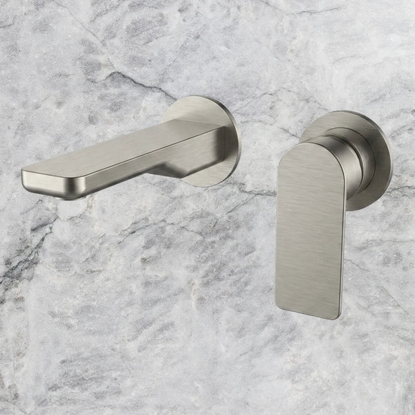 Arcisan Kibo Wall Mounted Mixer Set 150mm Spout with Round Back Plates (Complete Kit) Brushed Nickel