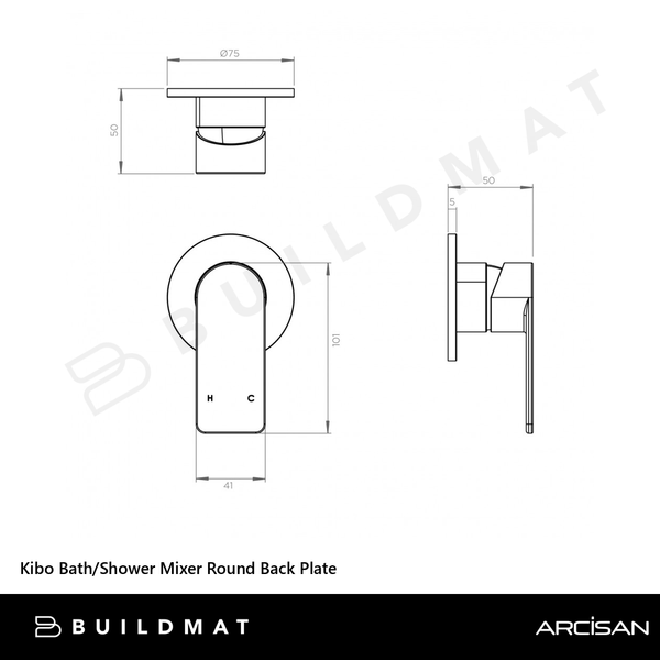 Arcisan Kibo Bath/Shower Mixer Round Back Plate (Trim Kit Only) Matte Black