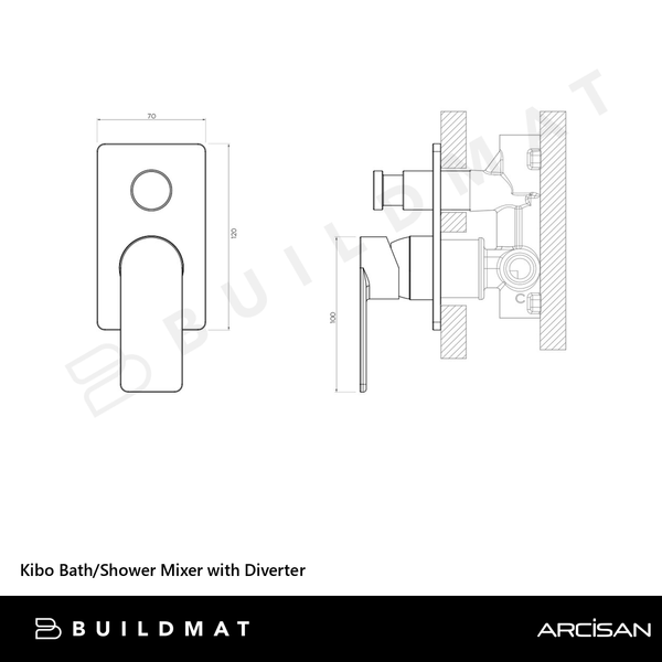 Arcisan Kibo Bath/Shower Mixer with Diverter (Trim Kit Only) Chrome