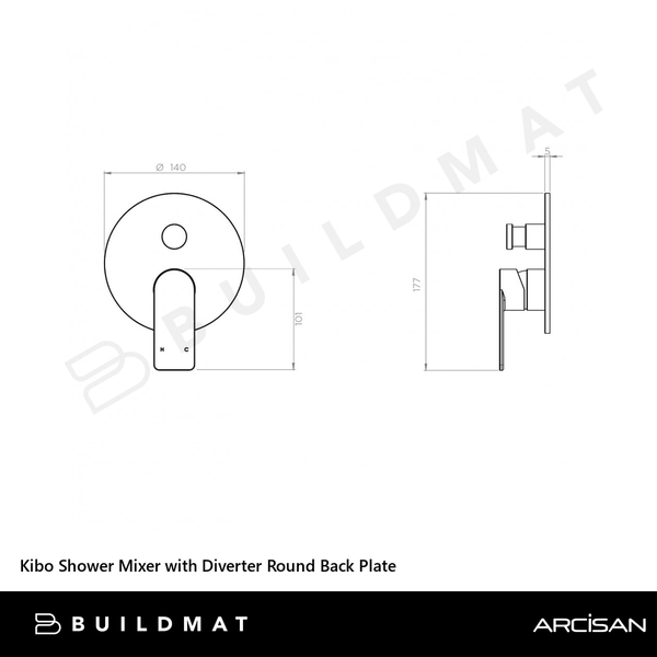 Arcisan Kibo Shower Mixer with Diverter Round Back Plate (Trim Kit Only) Brushed Gunmetal