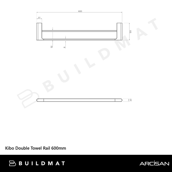 Arcisan Kibo Double Towel Rail 600mm Brushed Nickel