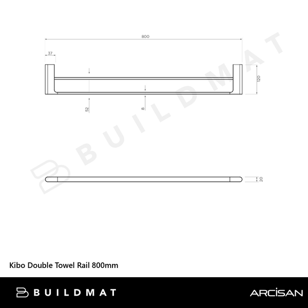 Arcisan Kibo Double Towel Rail 800mm Brushed Brass