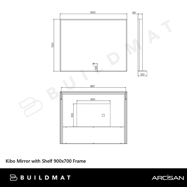 Arcisan Kibo Mirror with Shelf 900x700 Frame Matte Black