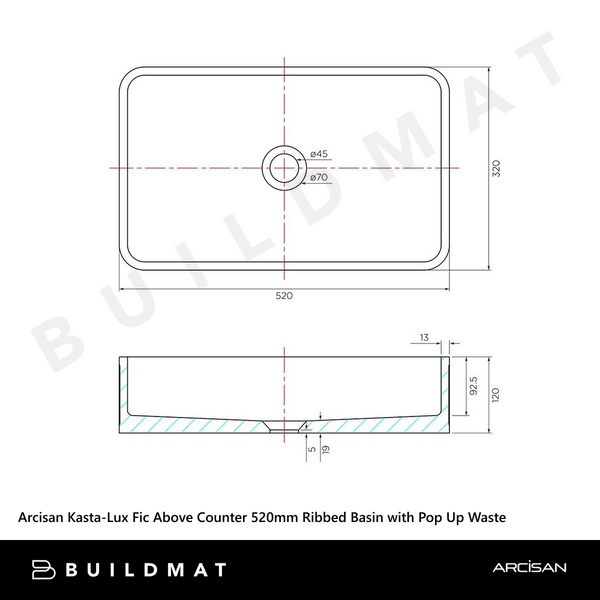 Arcisan Kasta-Lux Fic Above Counter 520mm Ribbed Basin with Pop Up Waste Olive