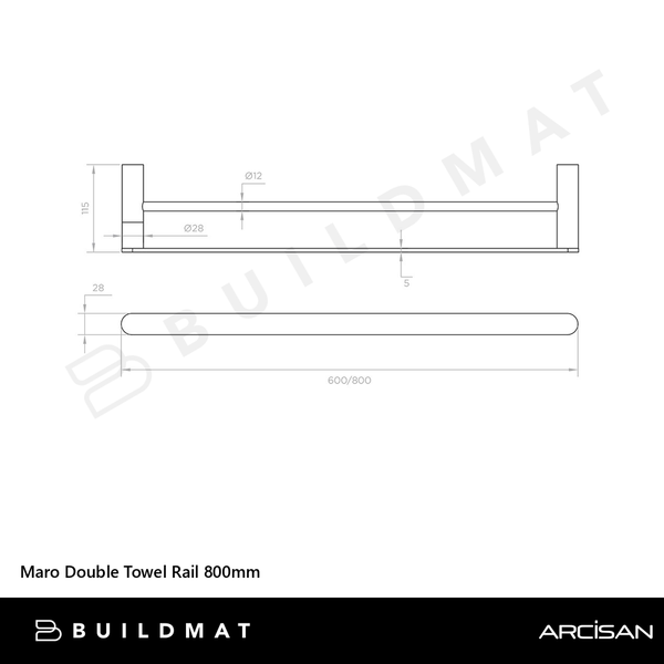 Arcisan Maro Double Towel Rail 800mm Brushed Gunmetal
