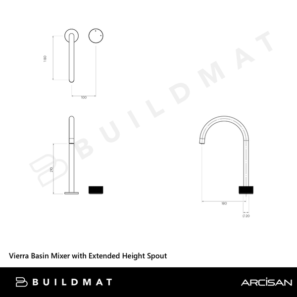 Arcisan Vierra Basin Mixer with Extended Height Spout Brushed Brass