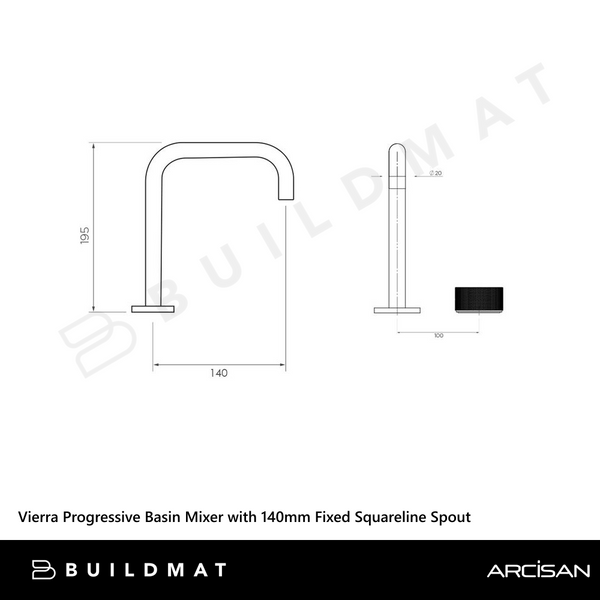 Arcisan Vierra Basin Progressive Mixer with 140mm Fixed Squareline Spout Brushed Gunmetal