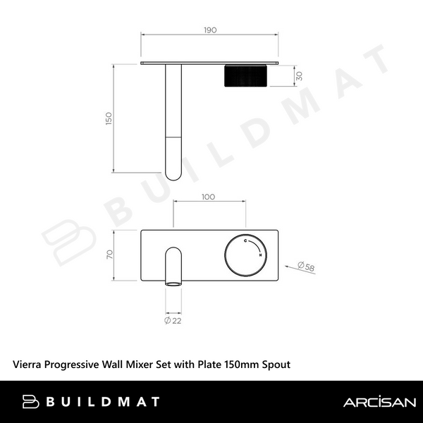 Arcisan Vierra Wall Progressive Mixer Set with Plate 150mm Spout (Complete Kit) Brushed Nickel