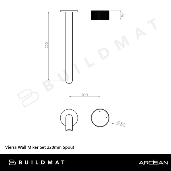 Arcisan Vierra Wall Mixer Set 220mm Spout (Complete Kit) Dark Bronze