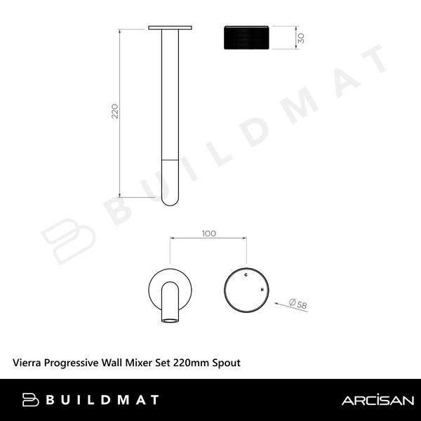 Arcisan Vierra Wall Progressive Mixer Set 220mm Spout (Complete Kit) Brushed Iron