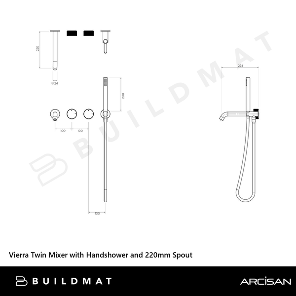 Arcisan Vierra Twin Mixer with Handshower and 220mm Spout (Complete Kit) Dark Bronze