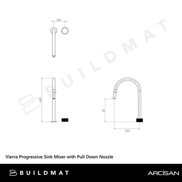 Arcisan Vierra Sink Progressive Mixer with Pull Down Nozzle Brushed Brass