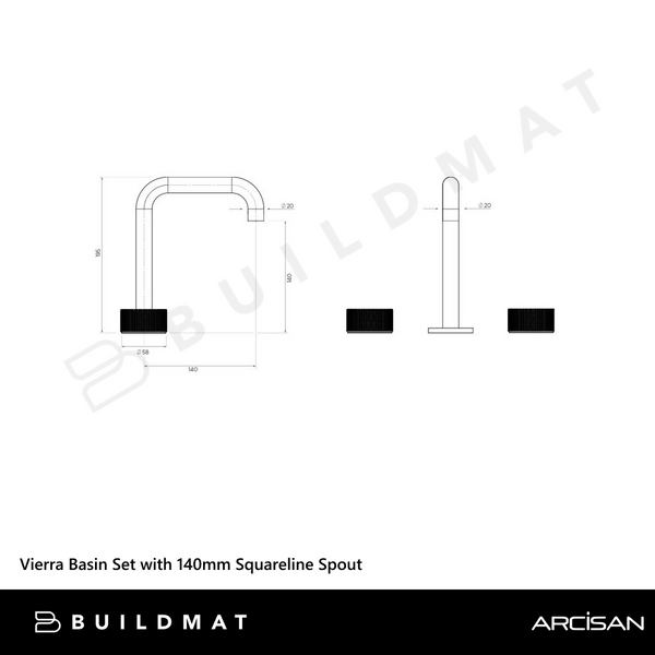 Arcisan Vierra Basin Set with 140mm Squareline Spout Brushed Brass