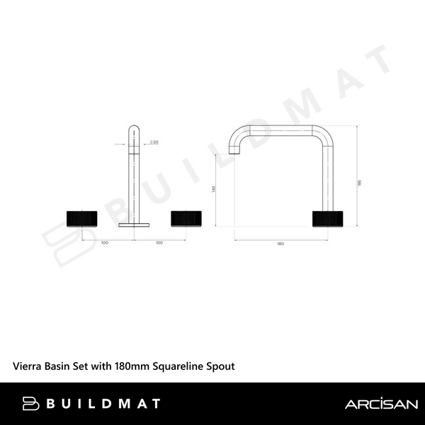 Arcisan Vierra Basin Set with 180mm Squareline Spout Brushed Rose Gold