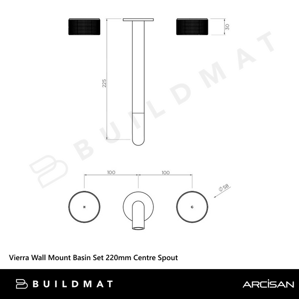 Arcisan Vierra Wall Mount Basin Set 220mm Centre Spout Brushed Iron