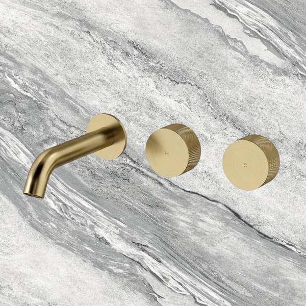 Arcisan Vierra Wall Basin Set 150mm Left Spout (Complete Kit) Brushed Brass