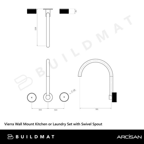 Arcisan Vierra Wall Mount Kitchen or Laundry Set with Swivel Spout Chrome