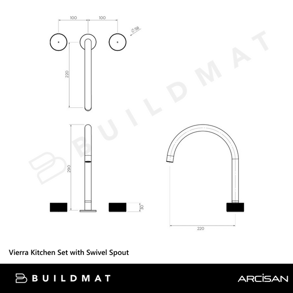 Arcisan Vierra Kitchen Set with Swivel Spout Brushed Brass