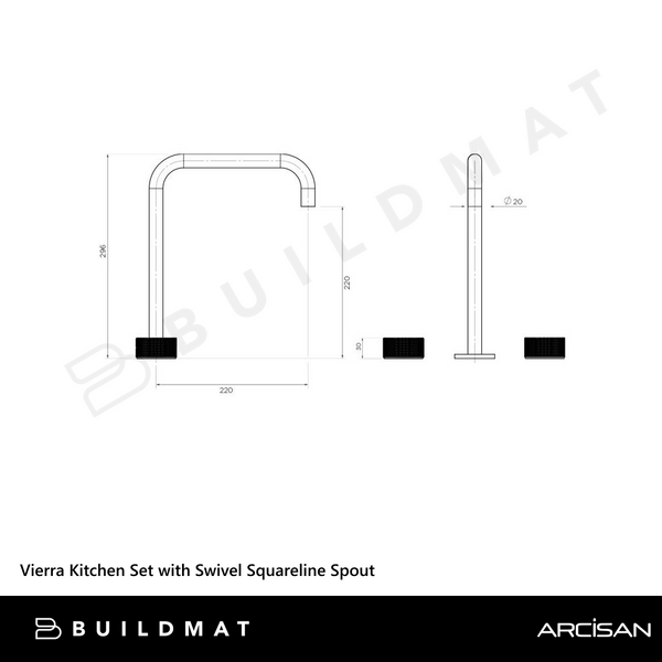 Arcisan Vierra Kitchen Set with Swivel Squareline Spout Brushed Gunmetal