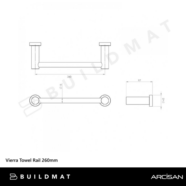 Arcisan Vierra Towel Rail 260mm Brushed Rose Gold
