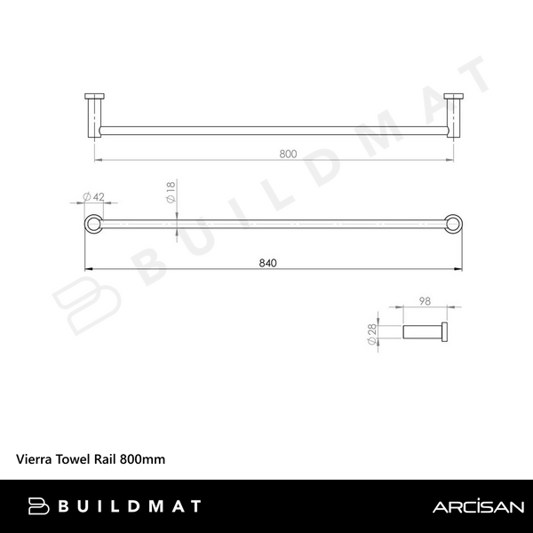 Arcisan Vierra Towel Rail 800mm Brushed Nickel