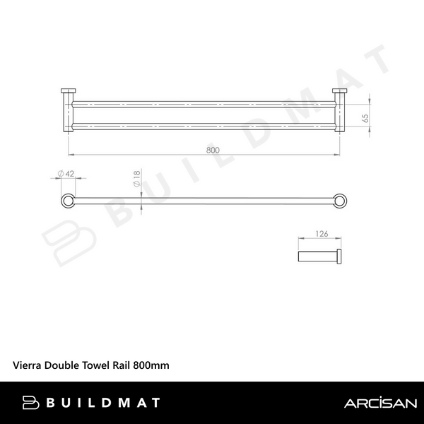 Arcisan Vierra Double Towel Rail 800mm Brushed Brass
