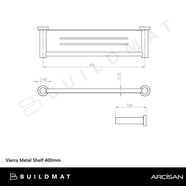 Arcisan Vierra Metal Shelf 400mm Brushed Brass
