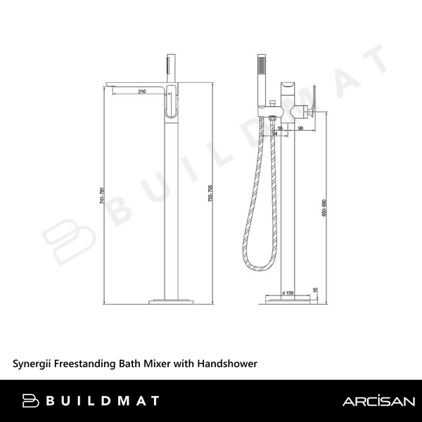 Arcisan Synergii Freestanding Bath Mixer with Handshower Brushed Nickel