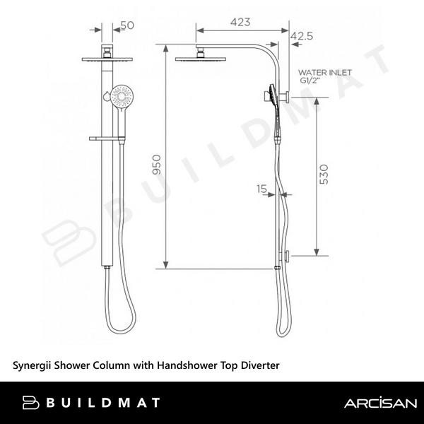 Arcisan Synergii Shower Column with Handshower and Top Diverter Brushed Nickel