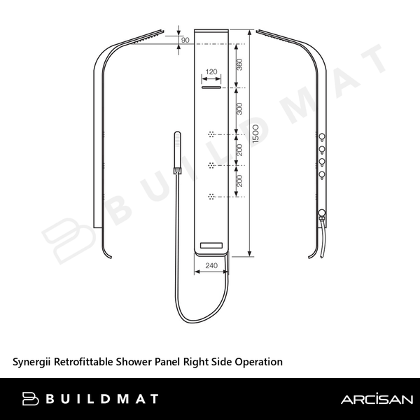Arcisan Synergii Retrofittable Shower Panel Right Side Operation Matte Black