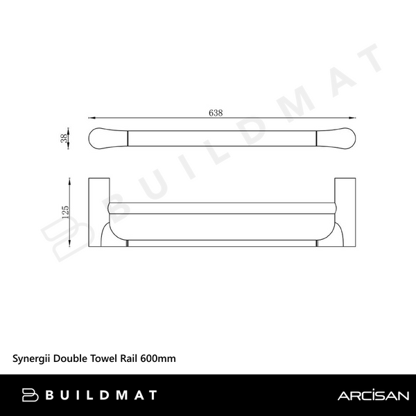 Arcisan Synergii Double Towel Rail 600mm Brushed Nickel