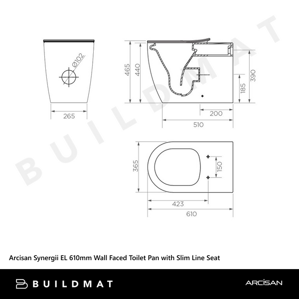 Arcisan Synergii EL 610mm Wall Faced Toilet Pan with Slim Line Seat White