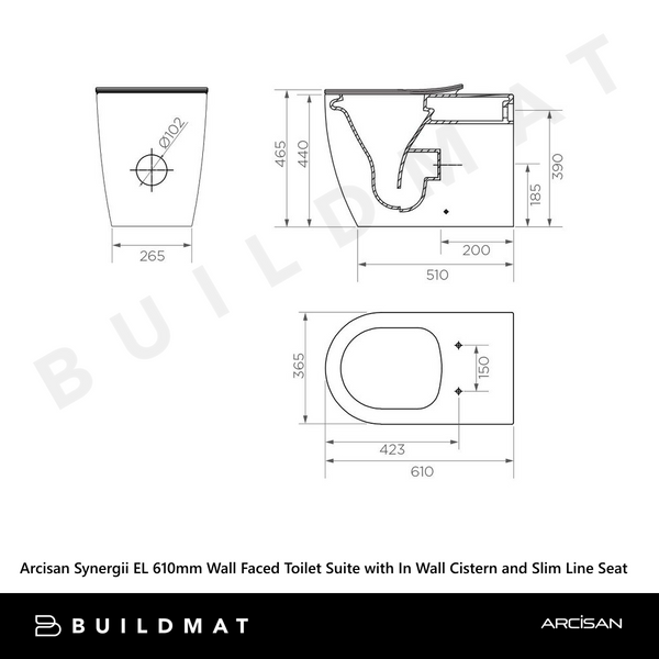 Arcisan Synergii EL 610mm Wall Faced Toilet Suite with In Wall Cistern and Slim Line Seat White