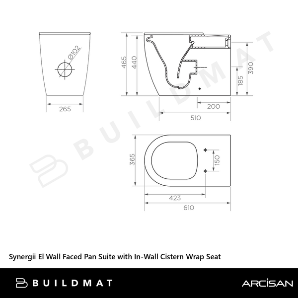 Arcisan Synergii El Wall Faced Pan Suite with In-Wall Cistern Wrap Seat (Grey Seat)