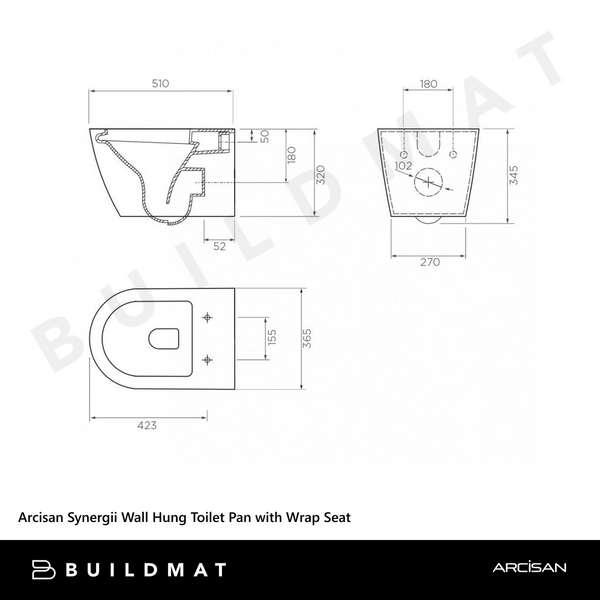 Arcisan Synergii Wall Hung Toilet Pan with Wrap Seat White
