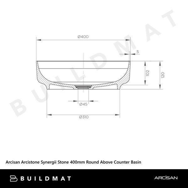 Arcisan Arcistone Synergii Stone 400mm Round Above Counter Basin Pietra Grey