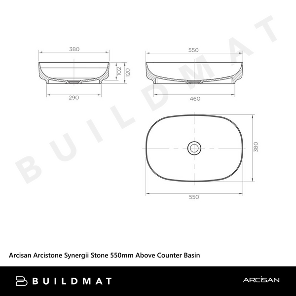 Arcisan Arcistone Synergii Stone 550mm Above Counter Basin Pietra Grey