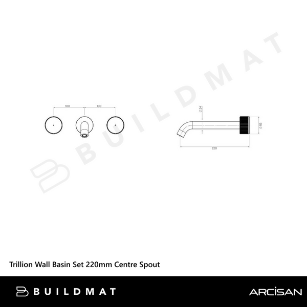 Arcisan Trillion Wall Basin Set 220mm Centre Spout Matte Black