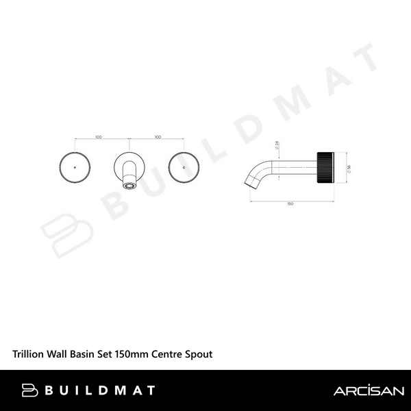 Arcisan Trillion Wall Basin Set 150mm Centre Spout Brushed Gunmetal