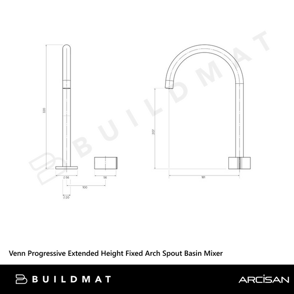 Arcisan Venn Extended Height Fixed Arch Spout Basin Progressive Mixer Chrome