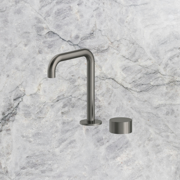 Arcisan Venn 2-Hole Basin Progressive Mixer with 140mm Fixed Squareline Spout Brushed Gunmetal