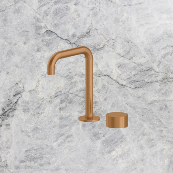 Arcisan Venn 2-Hole Basin Progressive Mixer with 140mm Fixed Squareline Spout Brushed Rose Gold