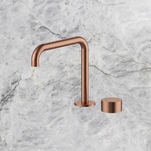 Arcisan Venn 2-Hole Basin Progressive Mixer with 180mm Fixed Squareline Spout Brushed Rose Gold