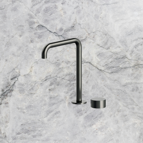 Arcisan Venn 2-Hole Basin Progressive Mixer with Extended Height Squareline Spout Brushed Gunmetal