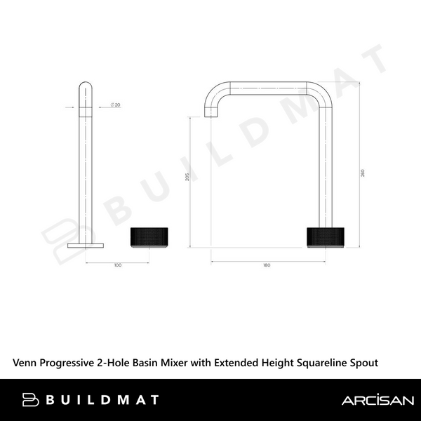 Arcisan Venn 2-Hole Basin Progressive Mixer with Extended Height Squareline Spout Brushed Nickel