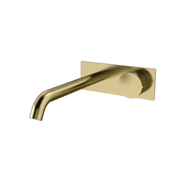 Arcisan Venn 220mm Spout Wall Mount Progressive Basin Mixer with Plate (Complete Kit) Brushed Brass