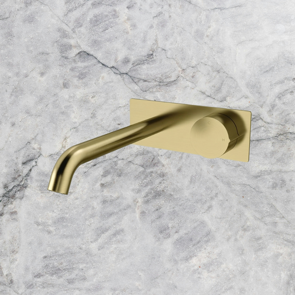 Arcisan Venn 220mm Spout Wall Mount Progressive Basin Mixer with Plate (Trim Kit Only) Brushed Brass