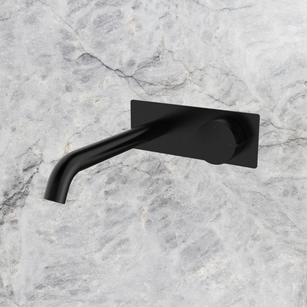 Arcisan Venn 220mm Spout Wall Mount Progressive Basin Mixer with Plate (Complete Kit) Matte Black