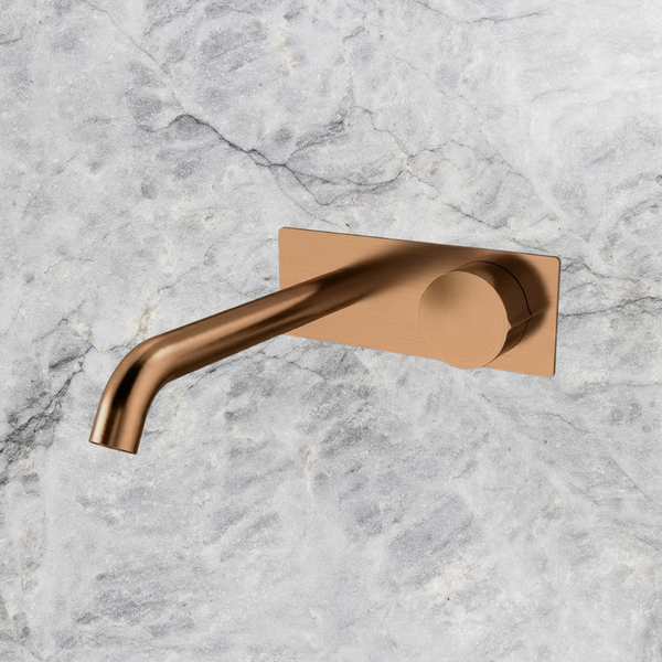 Arcisan Venn 220mm Spout Wall Mount Progressive Basin Mixer with Plate (Complete Kit) Brushed Rose Gold